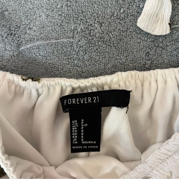 Forever 21 White Palm Tree Crop Top Tie Strap Summer Resort Beachwear Sz Small - Picture 6 of 9